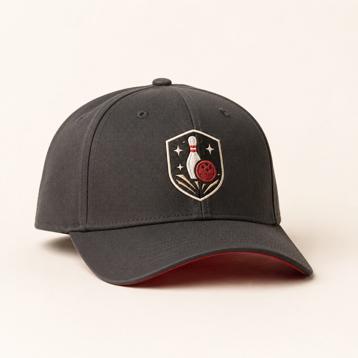 Custom embroidered structured cap for bowling teams