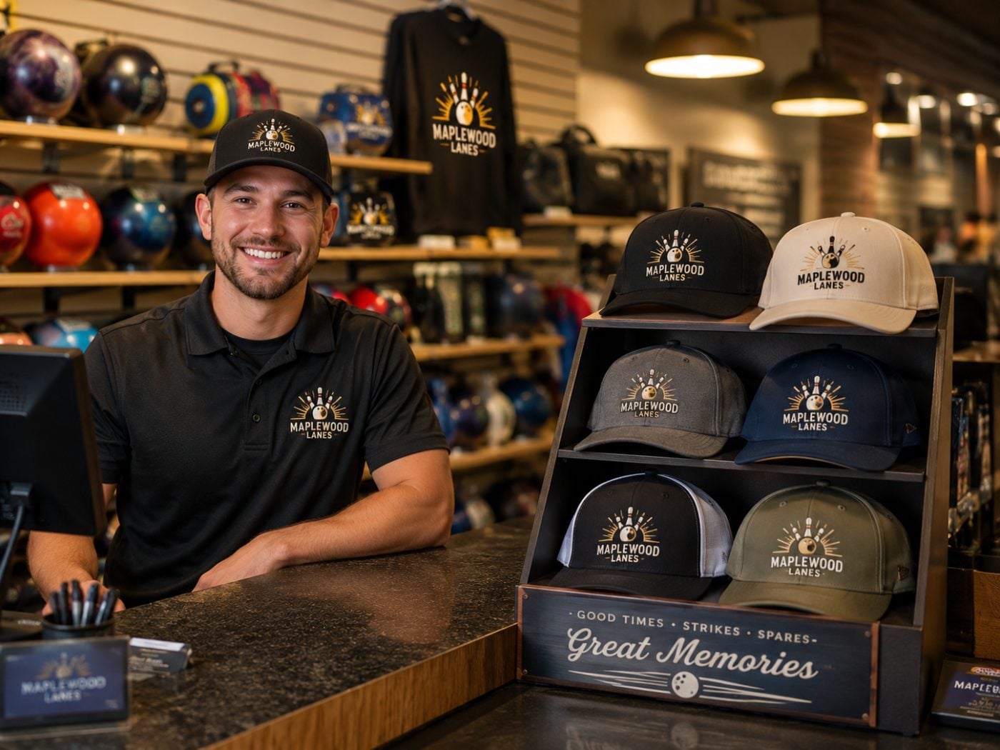 Custom bowling hats for alleys & pro shops